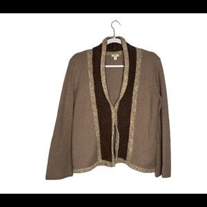 J Jill Tan Brown Wool Blend Cardigan Sweater Lagenlook PETITE